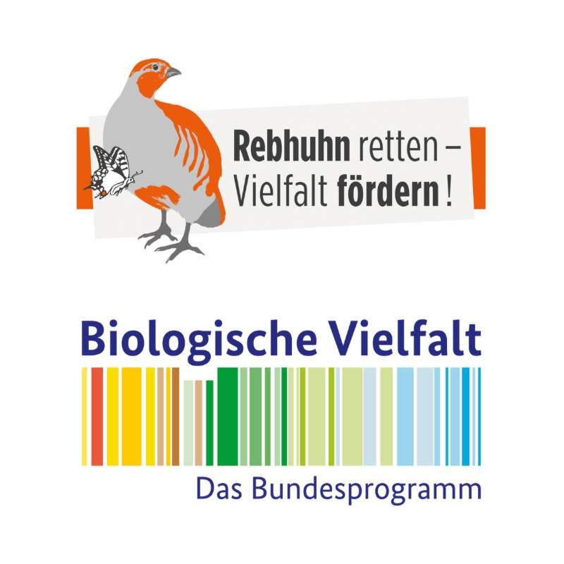 Logo: Rebhuhn retten - Vielfalt fördern und Biologische Vielfalt, das Bundesprogramm